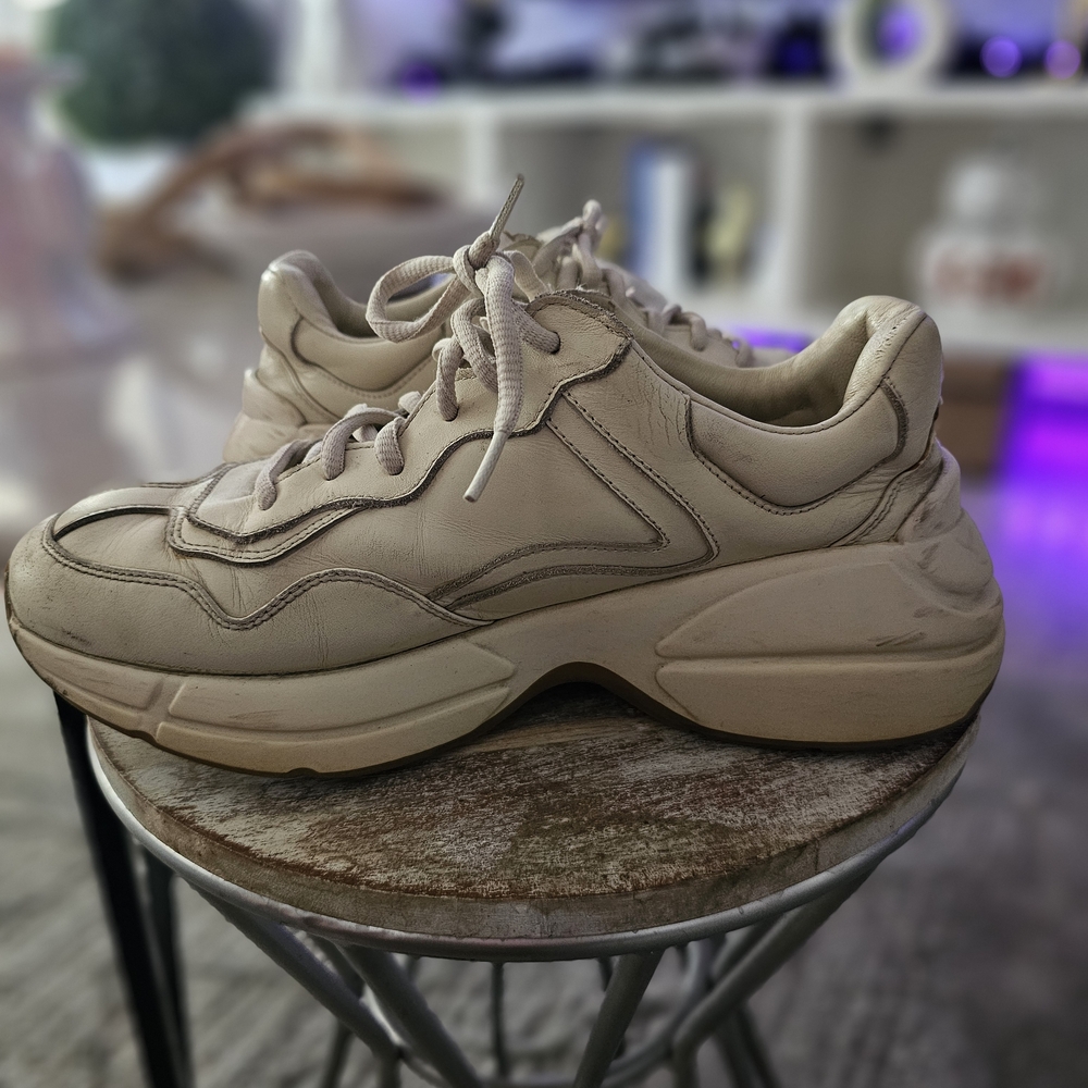 Leather Cream Sneakers with Multicolor Logo - Picture 4 of 10
